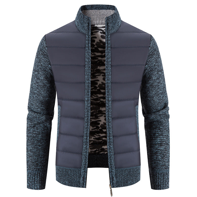 Blouson matelassé manches tricot, coloris ardoise, vue de face, vue 2