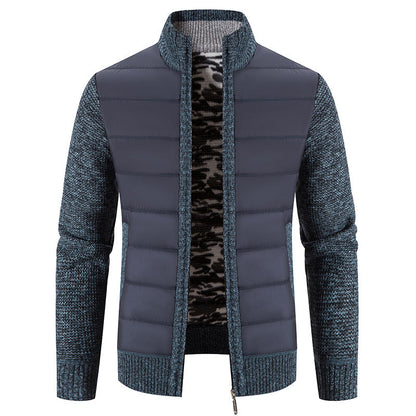 Blouson matelassé manches tricot, coloris ardoise, vue de face, vue 2