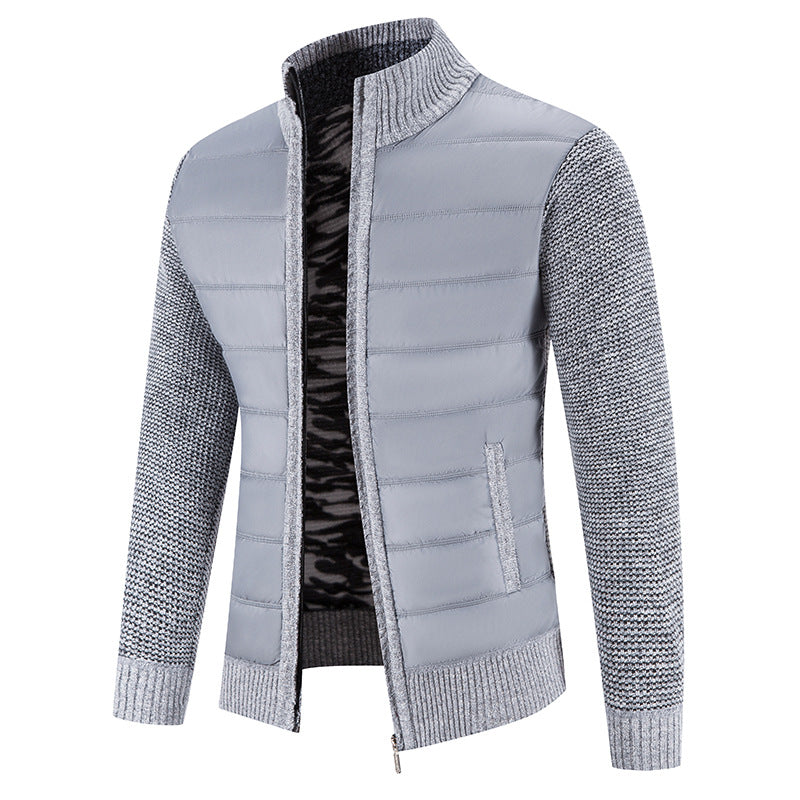 Blouson matelassé manches tricot, coloris gris clair, vue de face