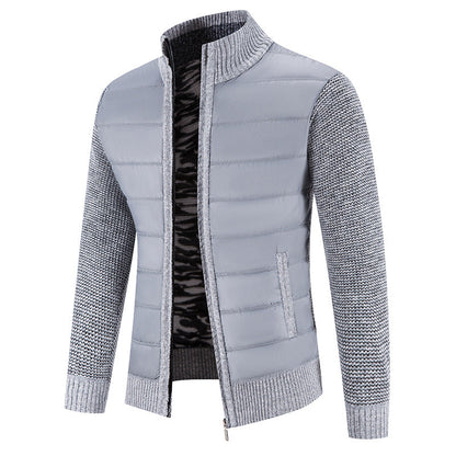 Blouson matelassé manches tricot, coloris gris clair, vue de face