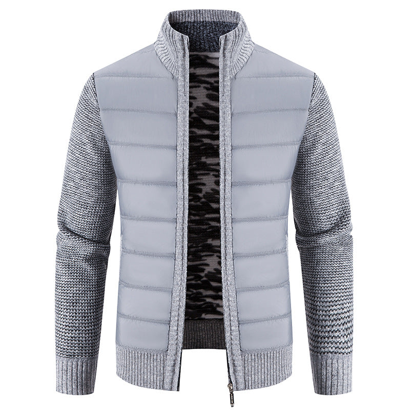 Blouson matelassé manches tricot, coloris gris clair, vue de face, vue 2