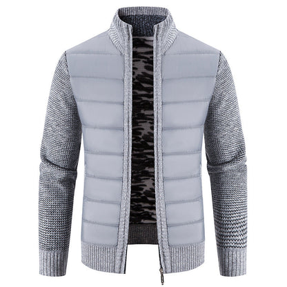Blouson matelassé manches tricot, coloris gris clair, vue de face, vue 2