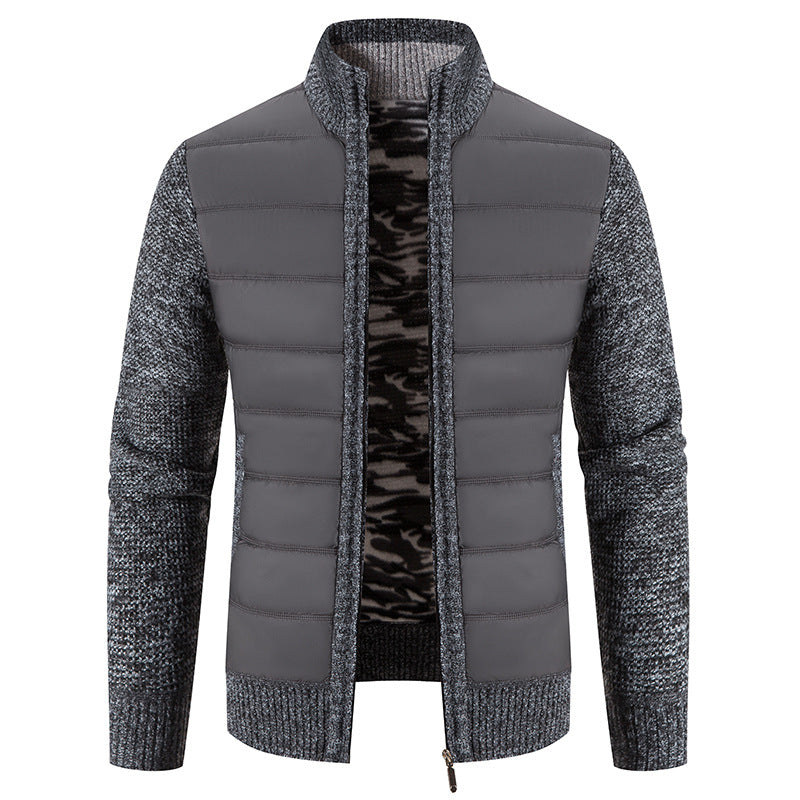 Blouson matelassé manches tricot, coloris gris foncé, vue de face