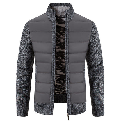 Blouson matelassé manches tricot, coloris gris foncé, vue de face