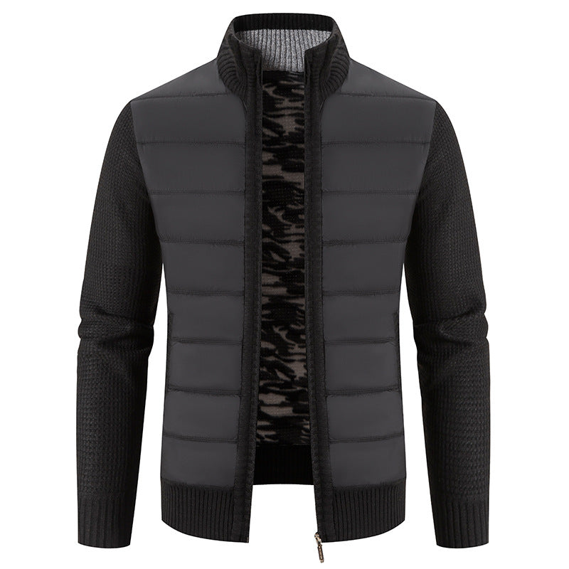 Blouson matelassé manches tricot, coloris noir, vue de face, vue 2
