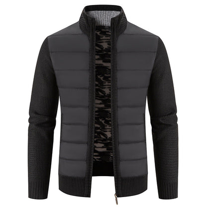 Blouson matelassé manches tricot, coloris noir, vue de face, vue 2