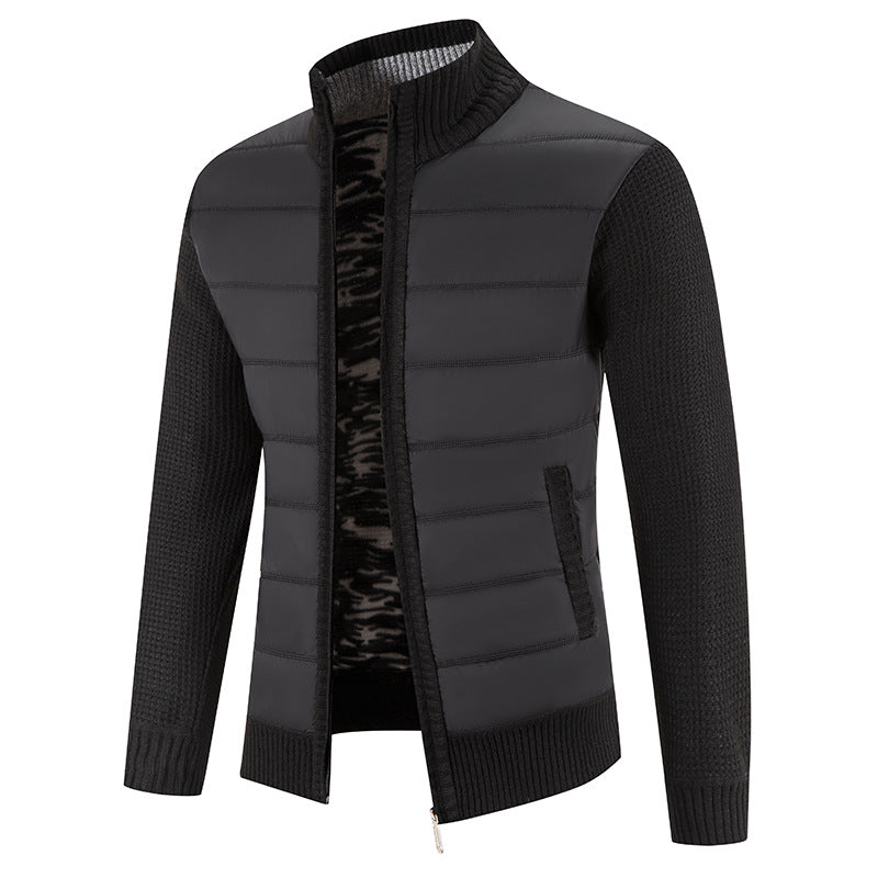 Blouson matelassé manches tricot, coloris noir, vue de face