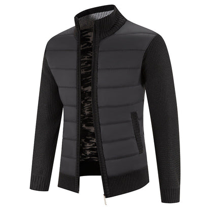 Blouson matelassé manches tricot, coloris noir, vue de face