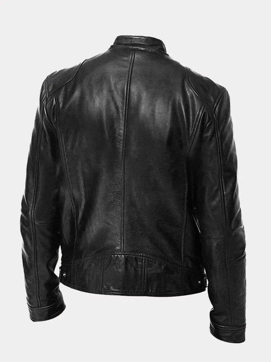 Blouson motard en similicuir noir, vue de dos