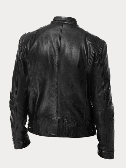 Blouson motard en similicuir noir, vue de dos
