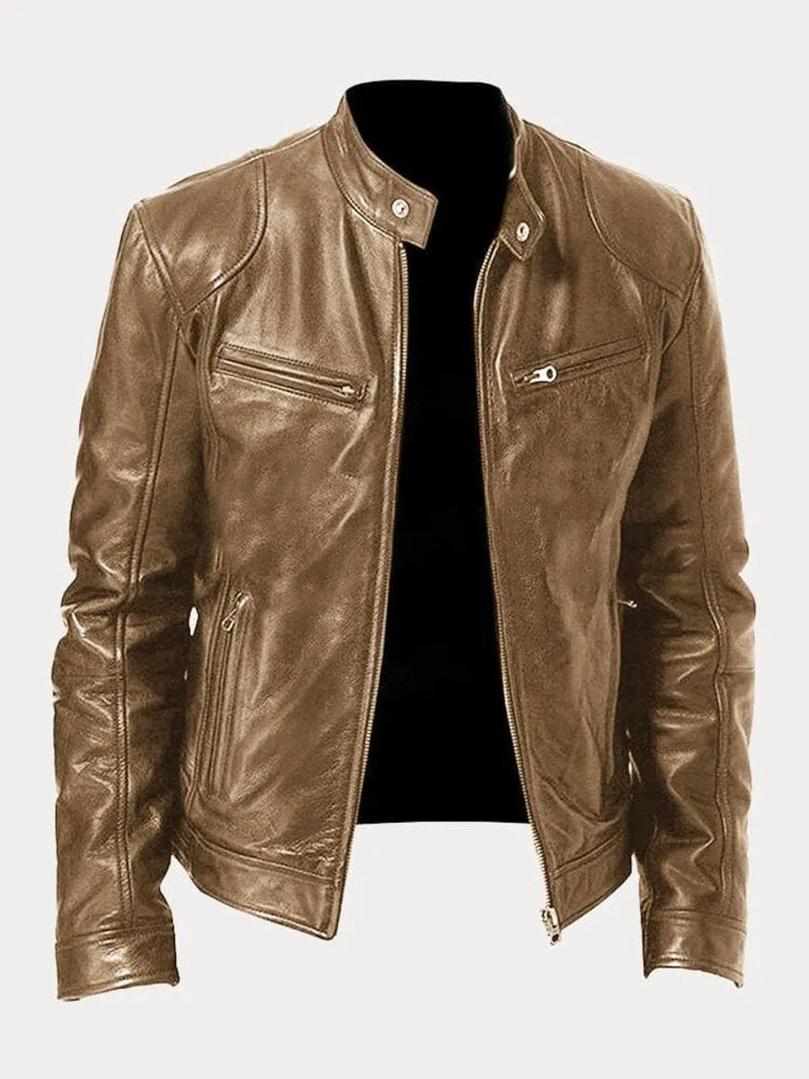 Blouson motard en similicuir, camel
