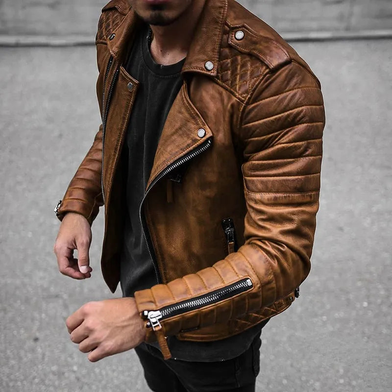 Blouson motard zippé, caramel