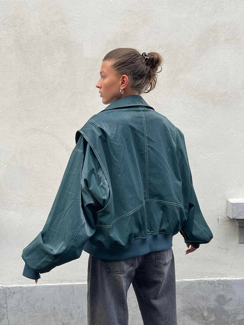 Blouson oversize à surpiqûres contrastées, vue supplémentaire 11