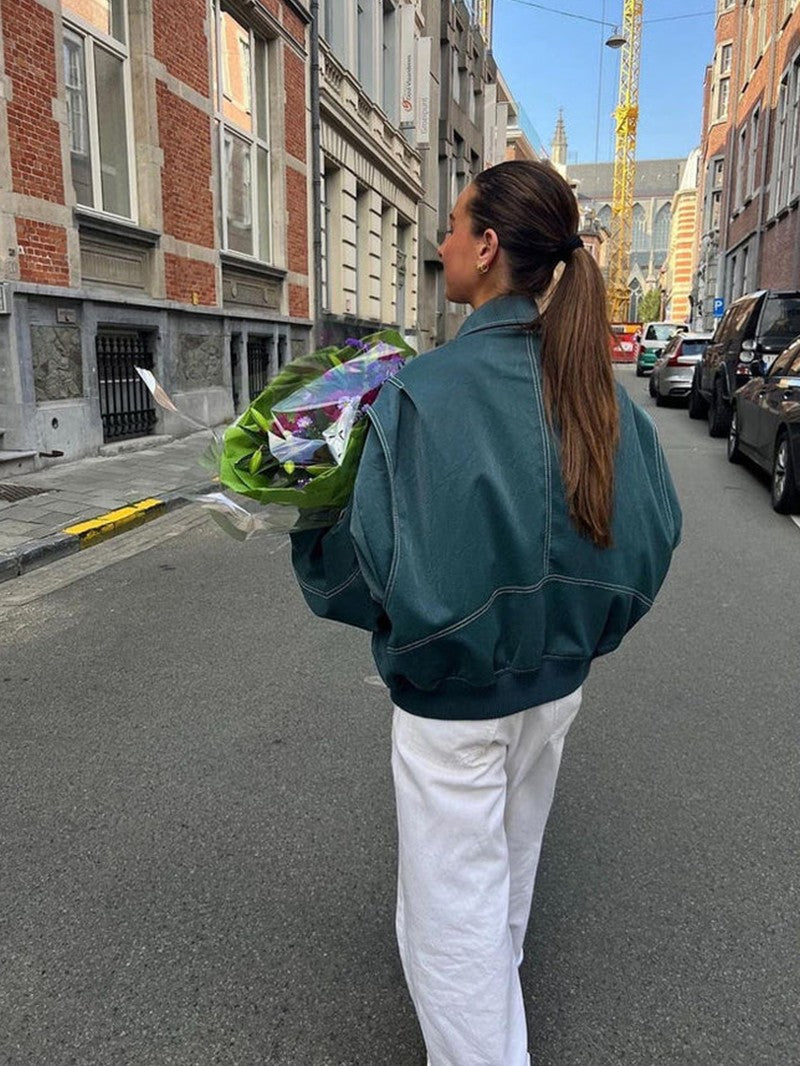 Blouson oversize à surpiqûres contrastées, vue supplémentaire 12