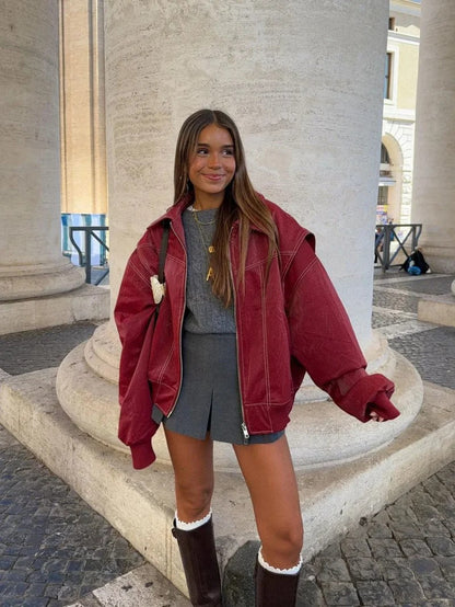 Blouson oversize à surpiqûres contrastées, vue supplémentaire 13