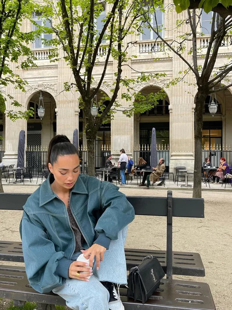 Blouson oversize à surpiqûres contrastées, vue supplémentaire 14