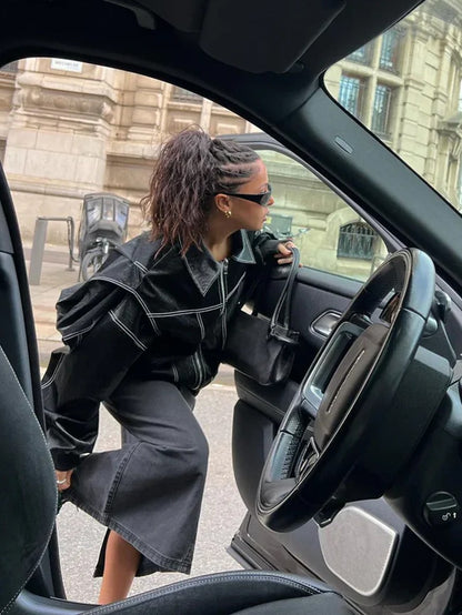 Blouson oversize à surpiqûres contrastées, vue supplémentaire 17