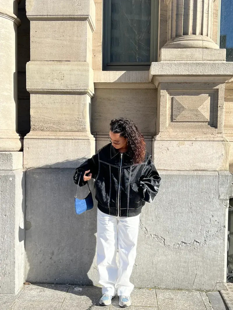 Blouson oversize à surpiqûres contrastées, vue supplémentaire 9