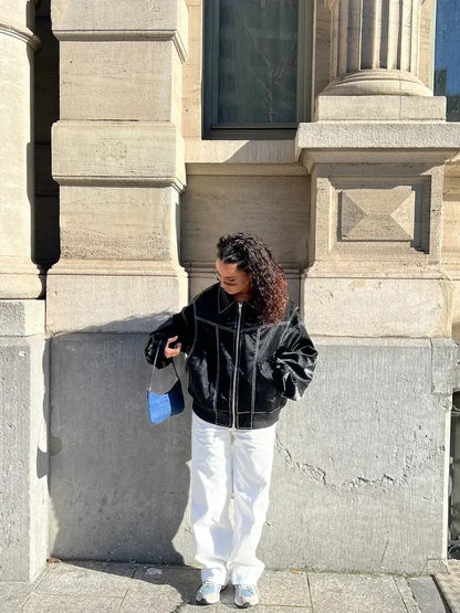 Blouson oversize à surpiqûres contrastées, vue supplémentaire 9