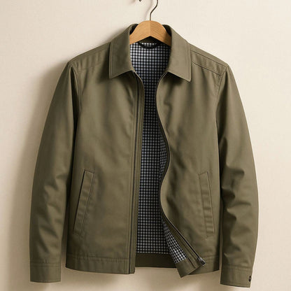 Blouson zippé doublé vichy, vert olive