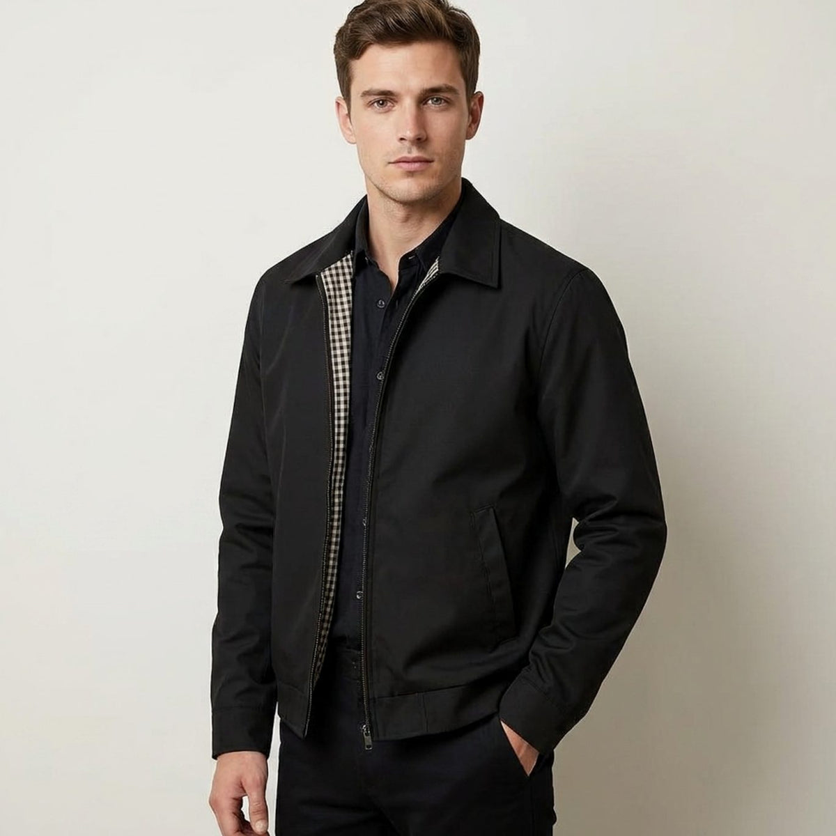 Blouson zippé doublé vichy pour homme, vue produit