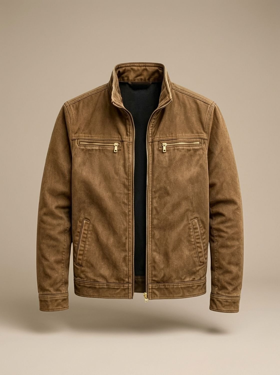 Blouson zippé en coton, camel