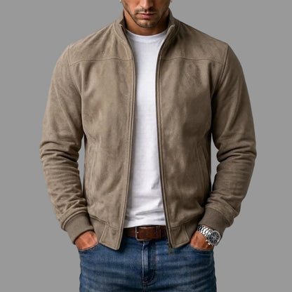 Blouson zippé effet daim, pierre