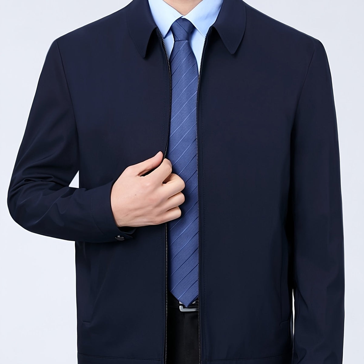 Blouson zippé col chemise, bleu marine