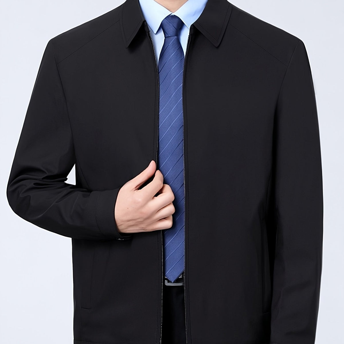 Blouson zippé col chemise, noir