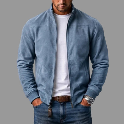 Blouson zippé effet daim, bleu ciel