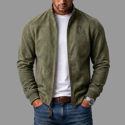 Blouson zippé effet daim, vert olive