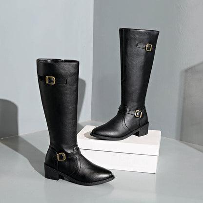 Bottes cavalières à boucles, coloris noir, présenté à plat