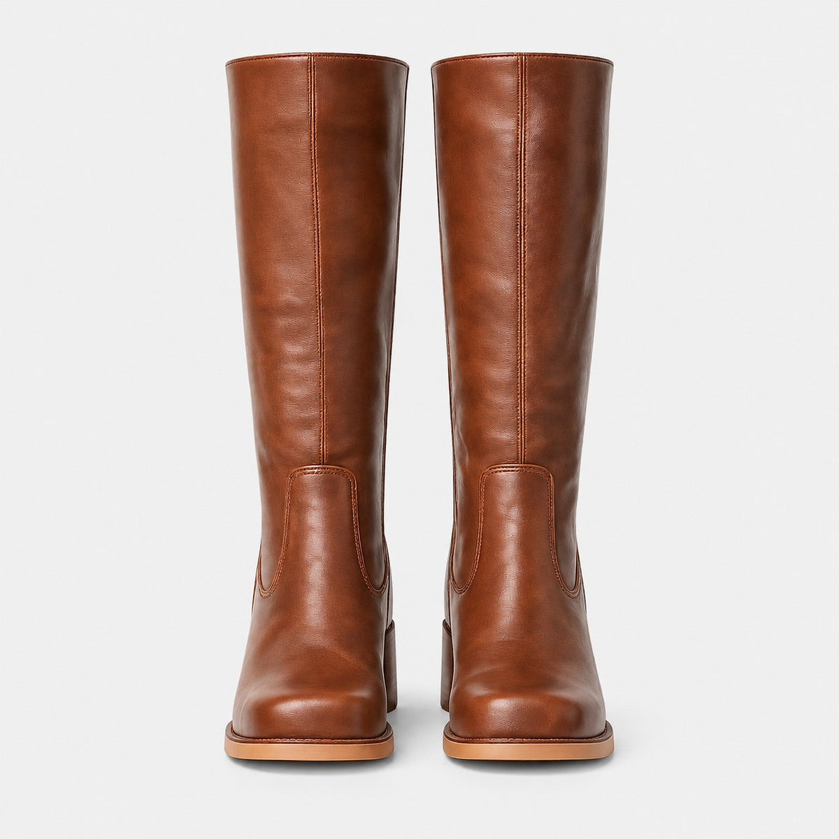 Bottes hautes slim élégantes, coloris camel, vue de face
