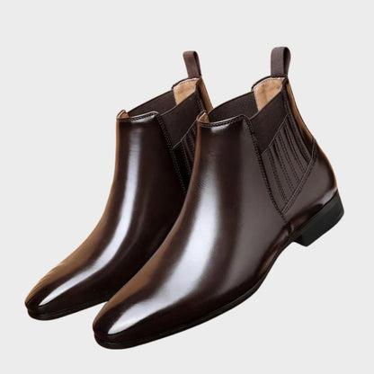 Bottines chelsea cuir lisse à tirettes, marron foncé