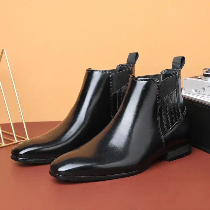Bottines chelsea cuir lisse à tirettes, noir