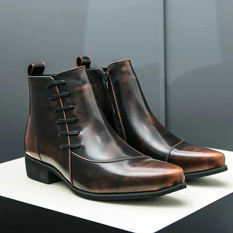 Bottines effilées à zip, marron
