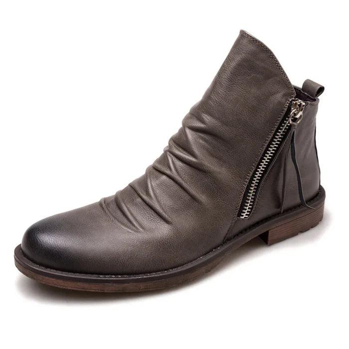 Bottines froncées zippées, gris