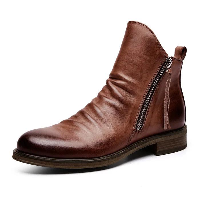 Bottines froncées zippées, marron