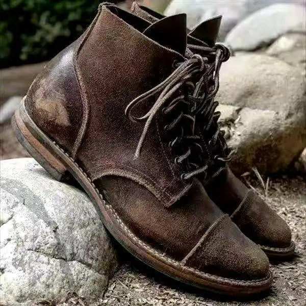 Bottines lacées patinées, marron foncé