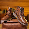 Bottines lacets et zip, marron