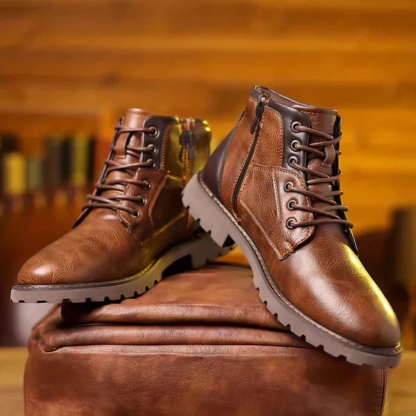 Bottines lacets et zip, marron