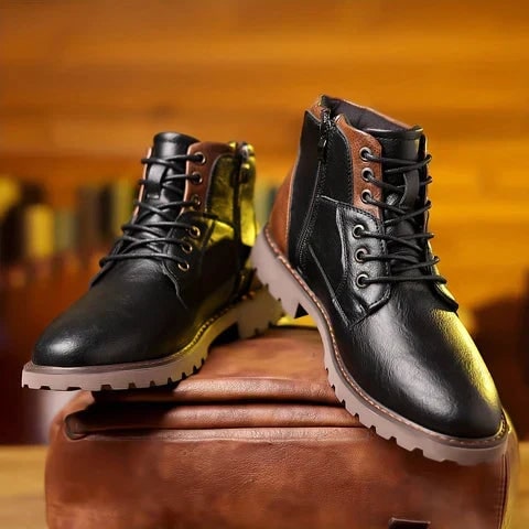 Bottines lacets et zip, noir