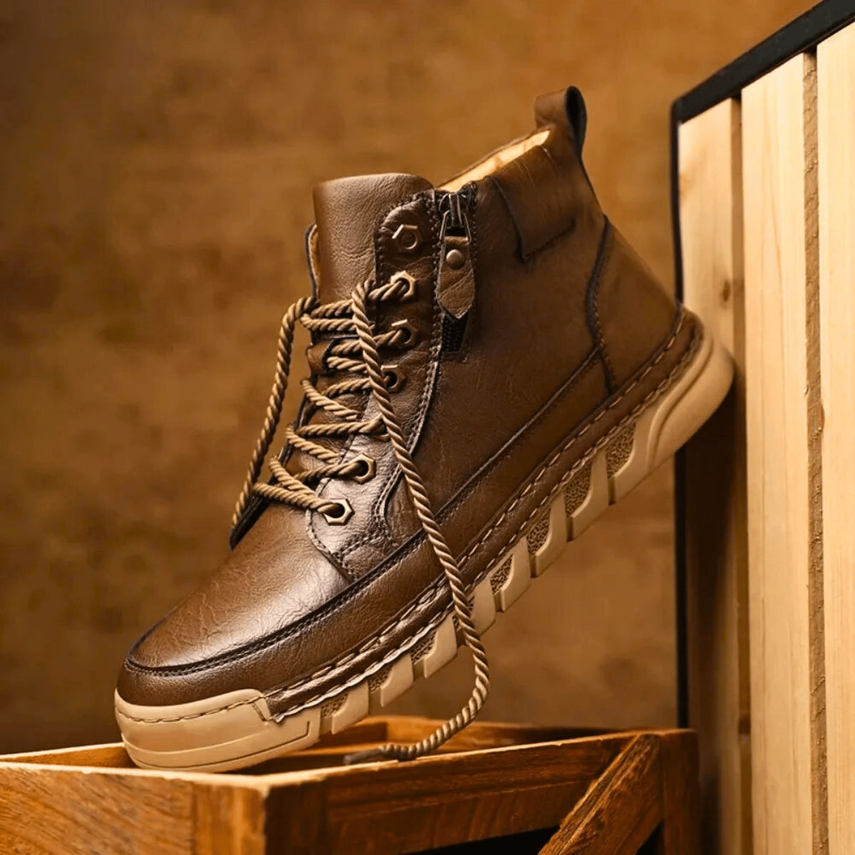 Bottines montantes en cuir, marron