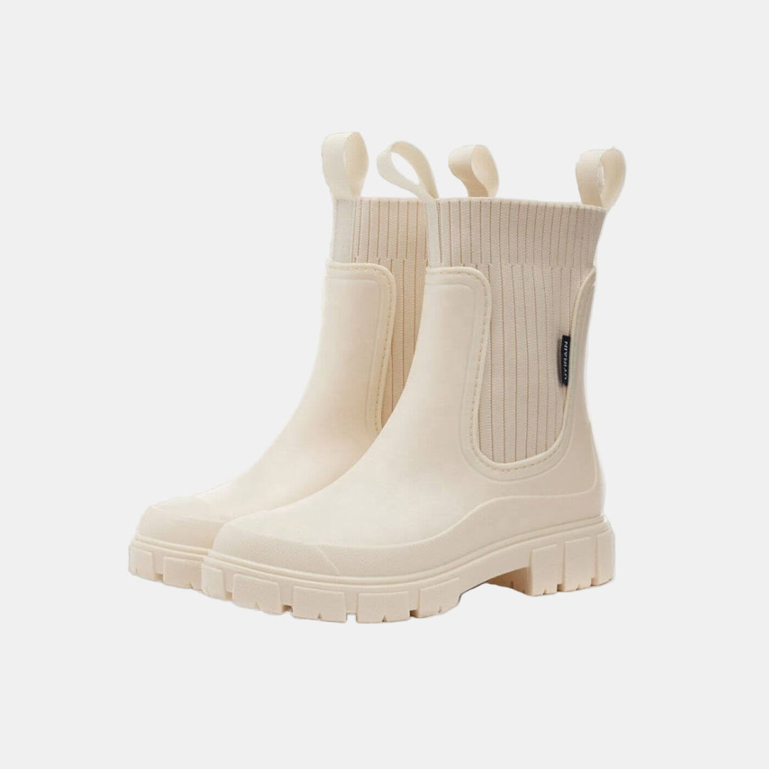 Paire de bottines de pluie crème à soufflets et tirettes