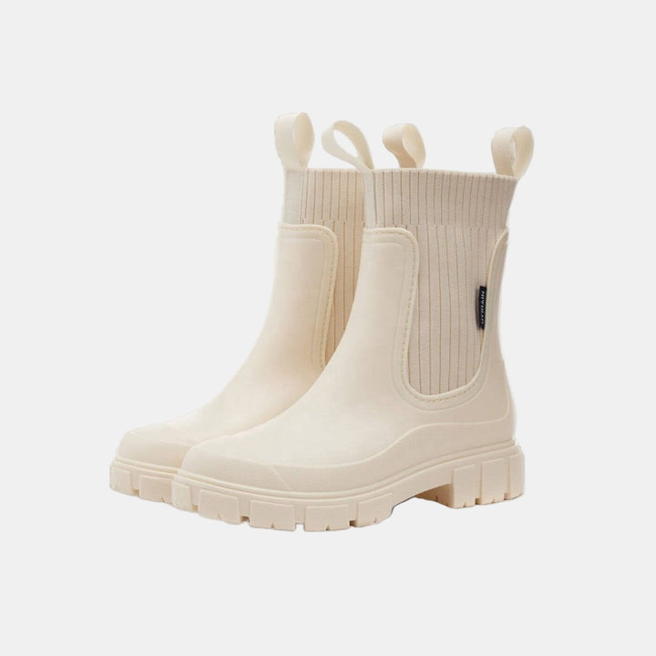 Paire de bottines de pluie crème à soufflets et tirettes