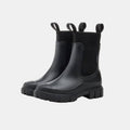 Paire de bottines de pluie noires à soufflets tricotés, trois quarts