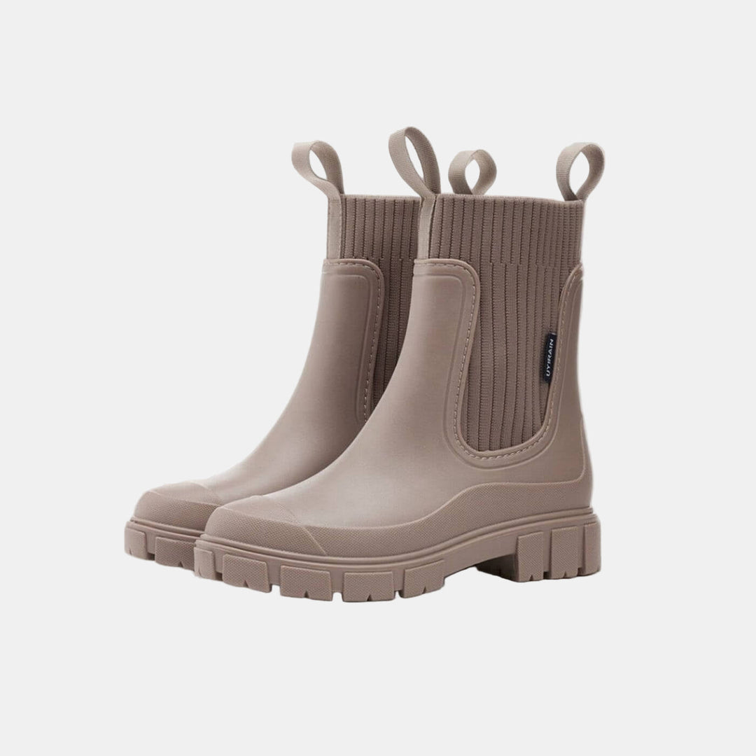 Paire de bottines de pluie gris pierre à soufflets et tirettes