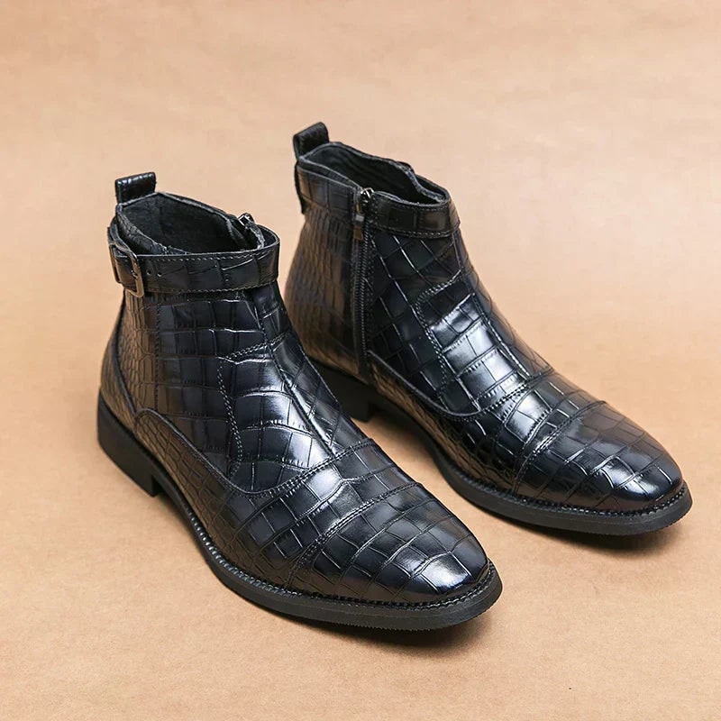 Bottines texturées à boucle, bleu marine