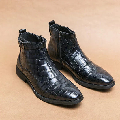 Bottines texturées à boucle, bleu marine