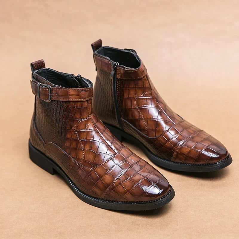 Bottines texturées à boucle, marron